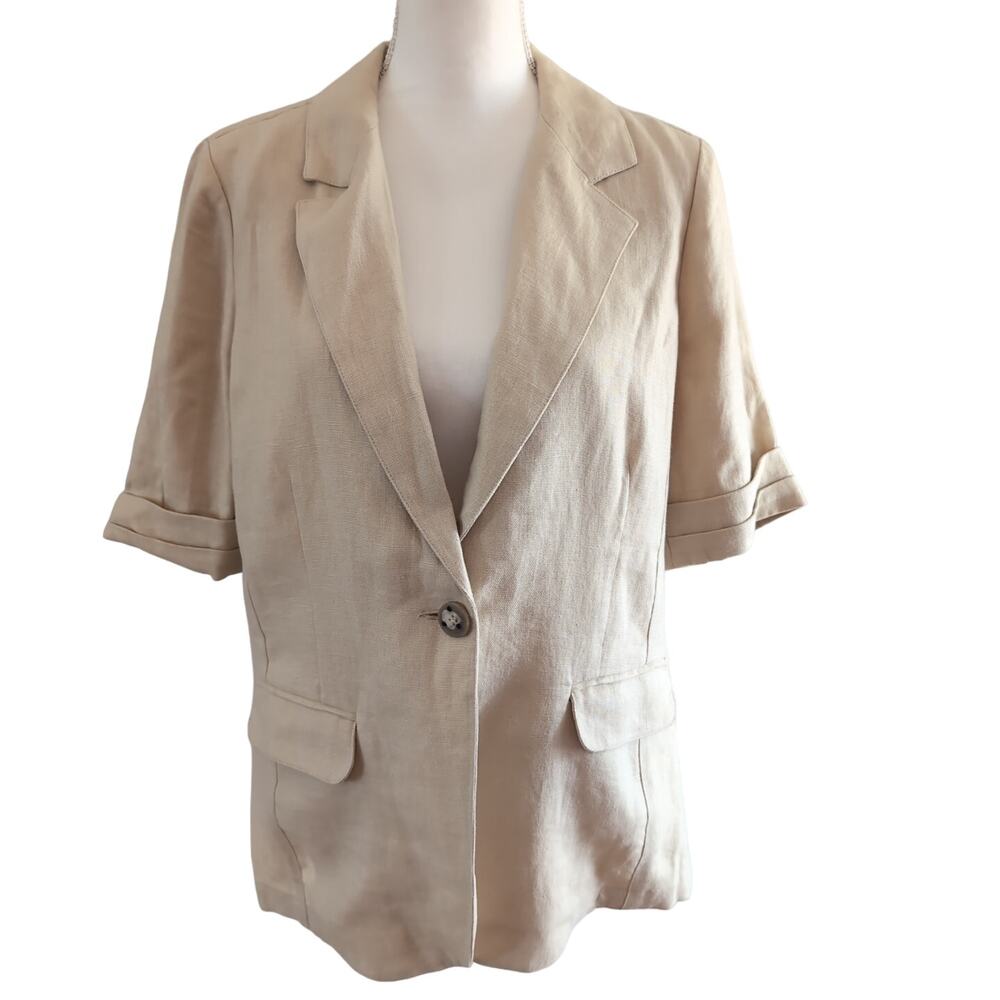 CAbi Beige 100% Linen Short Sleeve Blazer Jacket Size XL